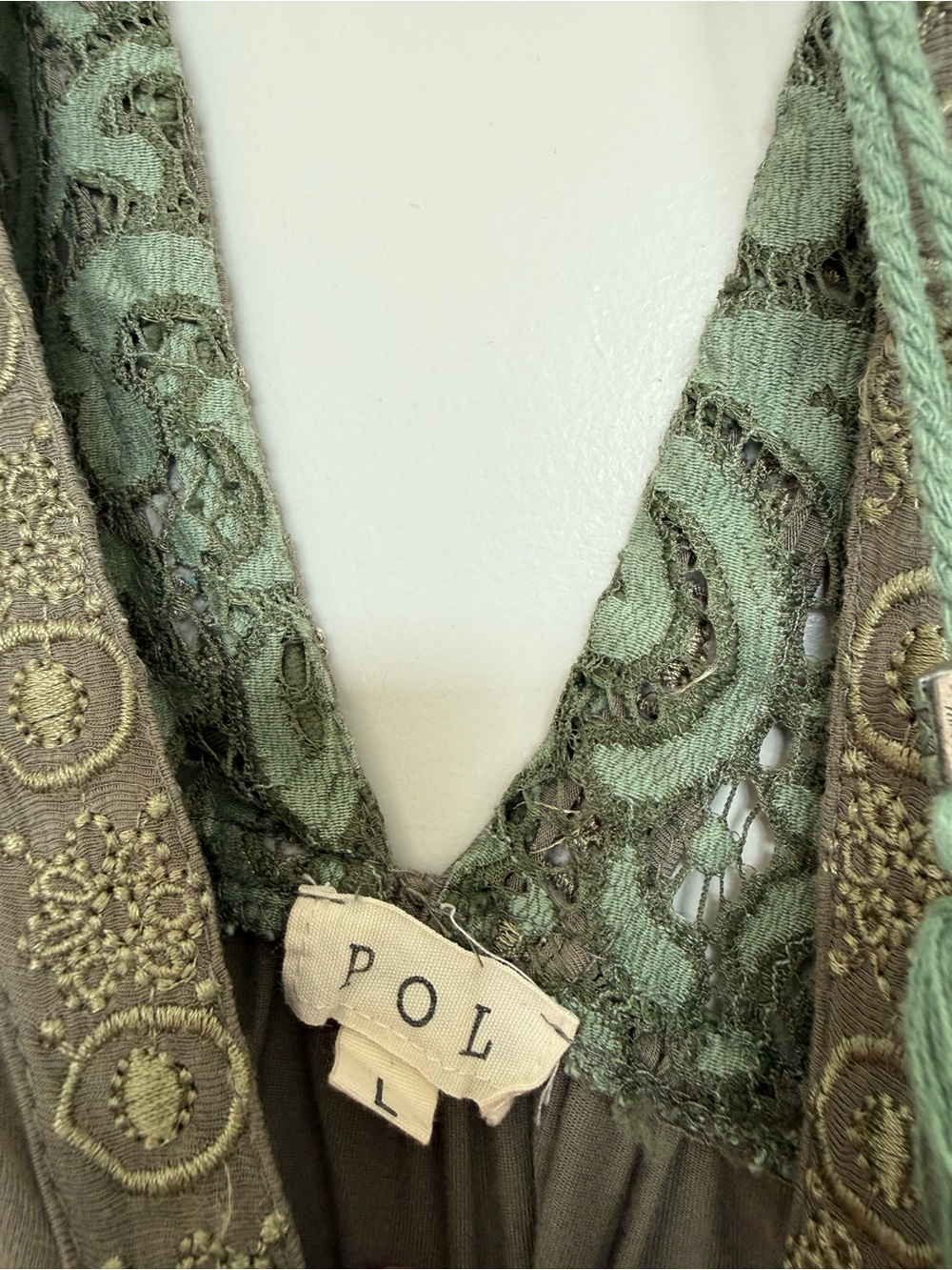 POL Olive Green Crochet V-Neck Blouse - Picture 3 of 3